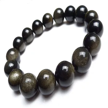 

12mm Genuine Natural Gold Obsidian Gems Stone Crystal Round Beads Jewelry Women Mens Powerful Stretch Bracelet