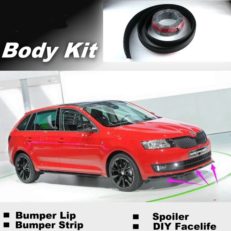 Bumper Lip Deflector Lips For Skoda Rapid Front Spoiler Skirt For TopGear Friends to Car Tuning View Body Kit Strip