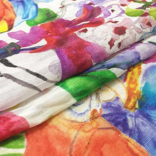 

Plant and bird design colorful parrot and flower print silk linen fabric,SLN124