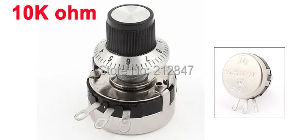 WTH118-2W 10K ohm Round Shaft Carbon Linear Variable Potentiometer w Dial Knob