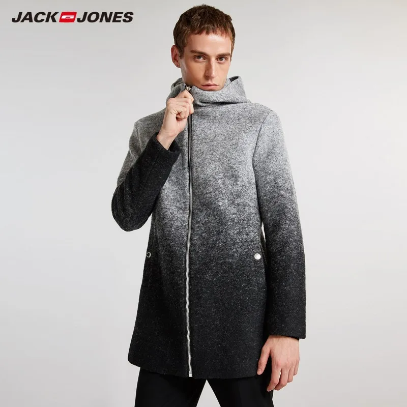 JackJones мужское шерстяное пальто с капюшоном 2019 модная повседневная верхняя одежда