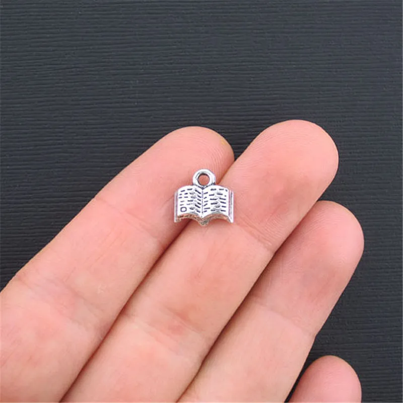 

10pc/lot Cute Book Charms Antique Silver Tone Cute Little Open Book for charms diy necklace pendant jewelry accessories 11mm