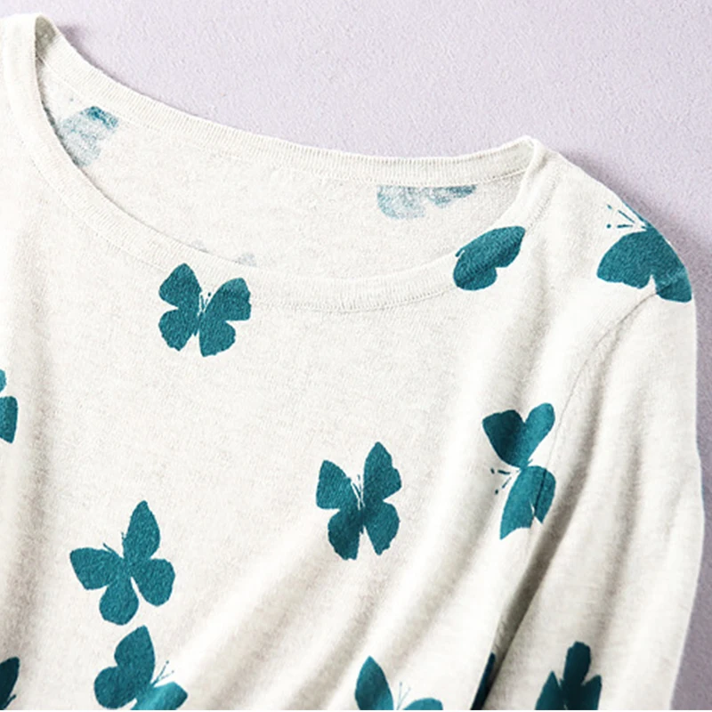 Women sweater light thin soft female knitted top ice silk printed slim long-sleeve spring autumn Sweaters