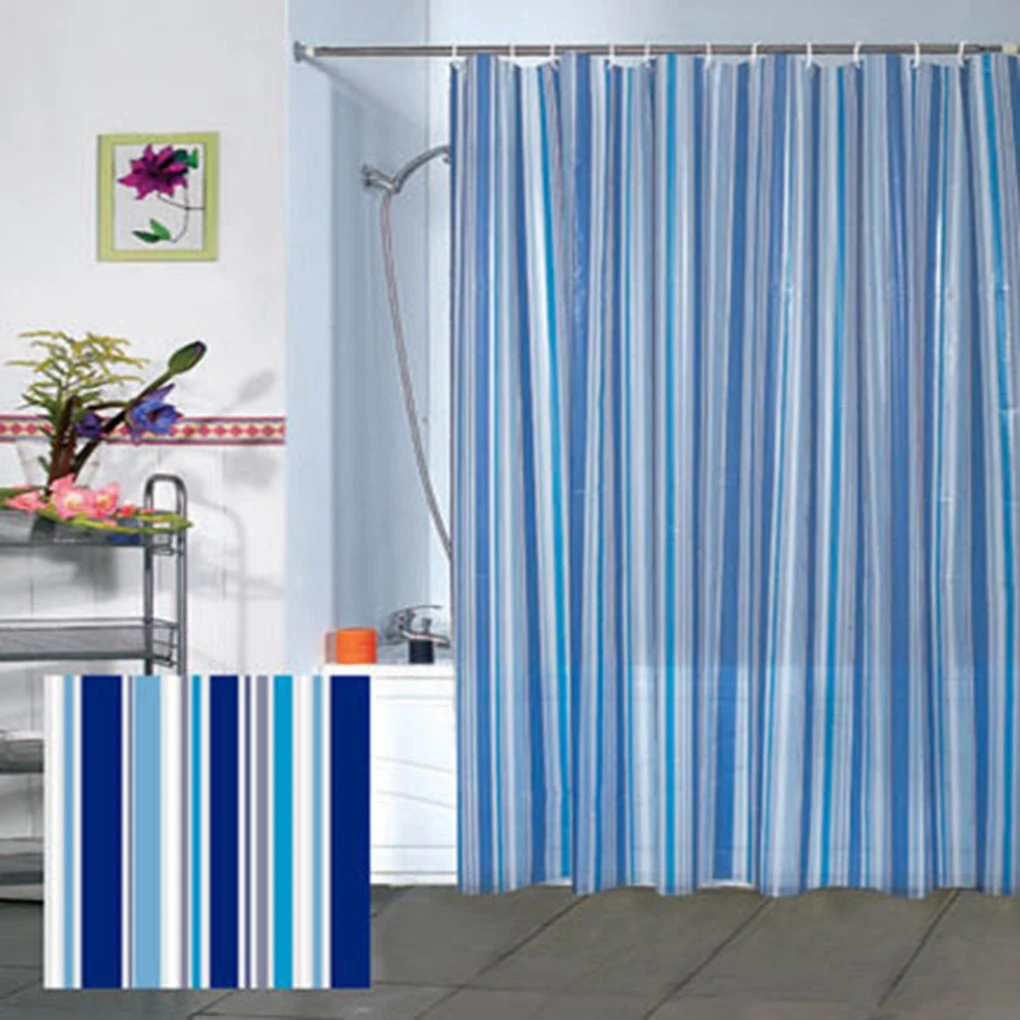 Artistic Simple style Blue Vertical Striped PEVA Bathroom Curtain