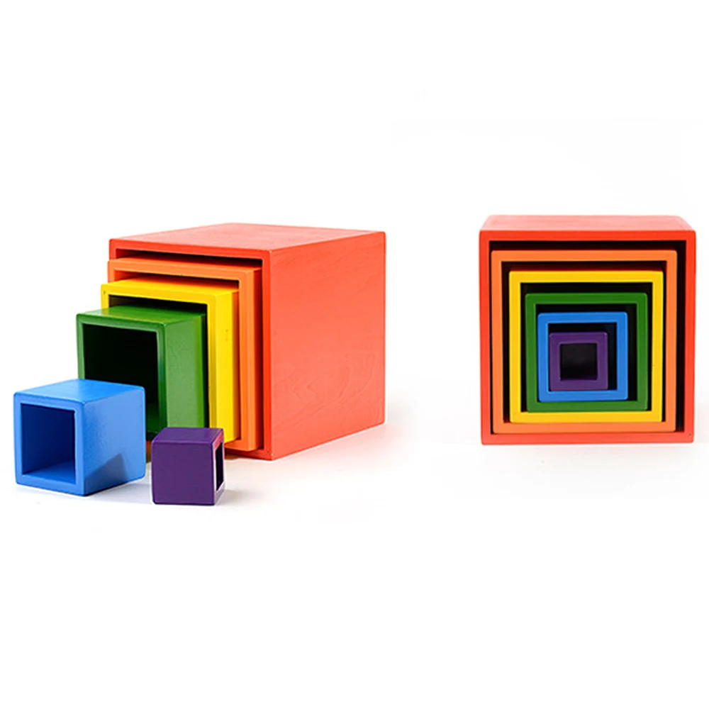 

Baby Toys 6Pcs Rainbow Building Blocks Kids Colorful Box Children's Baby Wooden Stacking Toys