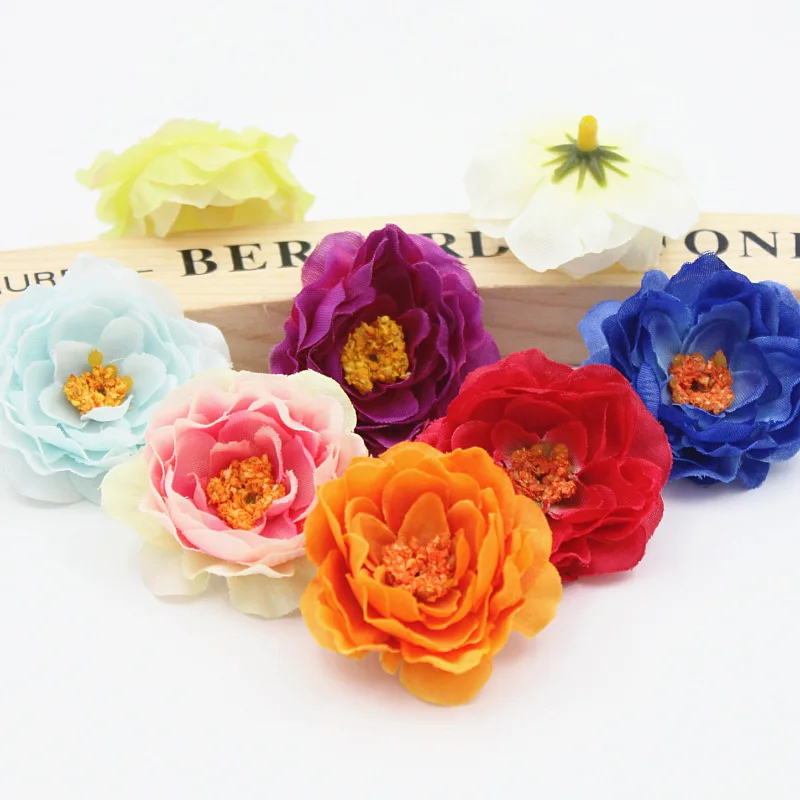 

5PCS/Lot Gradient Color Artificial Silk Mini Rose Flower Heads DIY Scrapbooking Fake Flowers Kiss Ball For Wedding Decorative