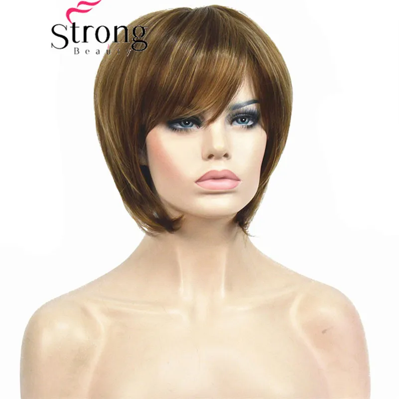 StrongBeauty Short Layered Light Brown Highlighted Shag Classic Cap