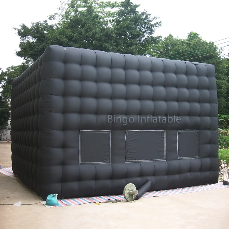  Free Delivery Outdoor black color 6x6x4 meters inflatable cube room booth tent hot sale airblown te