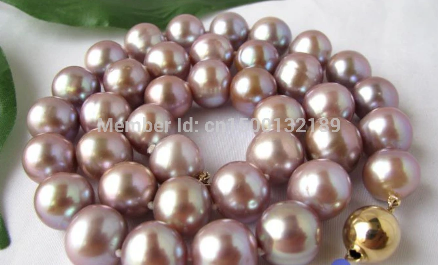 

xd j00429 LUSTER AAA 17.5" round 11-12mm purple FW pearl necklace 14KGP gold