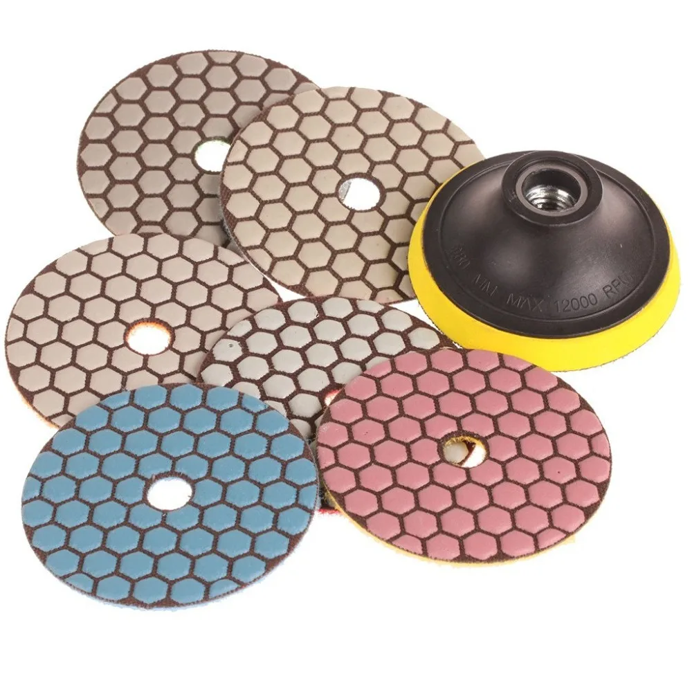 SPTA Mix Grit Premium Grade Dry 4"(100mm) Diamond Polishing Pads Set 5/