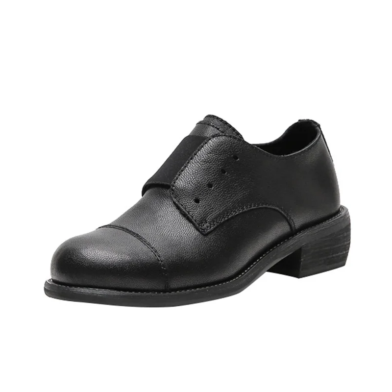 spring summer brand shoes work women shallow mouth genuine leather single high heels shoes round toe thick square heels shoes - Цвет: black