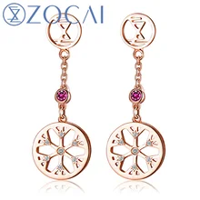 ZOCAI Новое поступление лед и пламень серии 0,04 Ct настоящий бриллиант с 0,06 Ct настоящий рубин 18 К розовое золото падение серьги E80043T