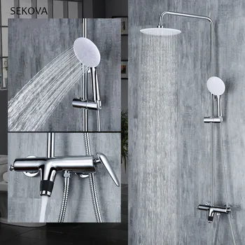 

Chrome Plated Brass Bathroom Rain Shower Set System Wall Mounted Mixed-water Shower Faucet With Hook