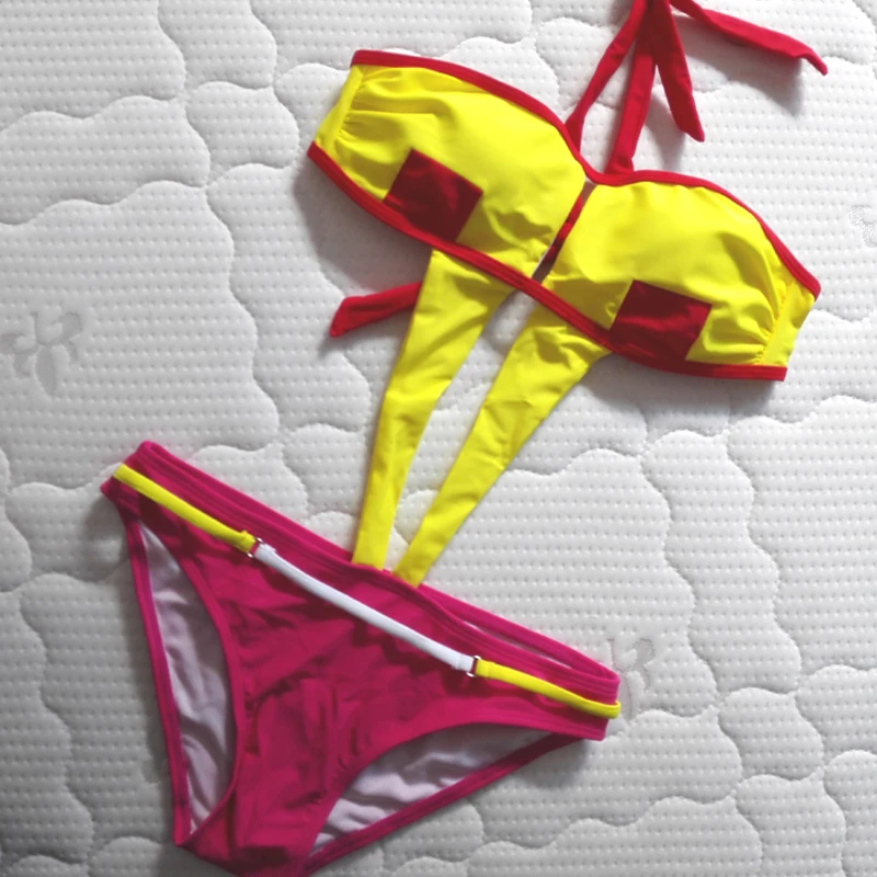 

Sexy Top Halter Padded Bathing Suits New Style Swiming Suits Strappy Monokini Push Up High Cut Trikini Swimwear One Pieces