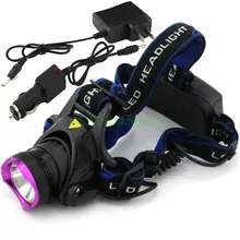 18650 Type CREE XM-L T6 LED Headlamp Headlight AC100-240v Flashlight Head Lamp Light 2000 Lumens + Car Charger + Charger