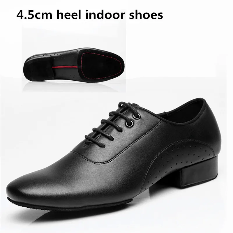 Genuine Leather Men Latin Ballroom Dance Shoes Black Modern Square Dance Shoes Low Heel 3cm Adult Male Dance Shoe Indoor Outdoor - Цвет: black 4.5cm indoor