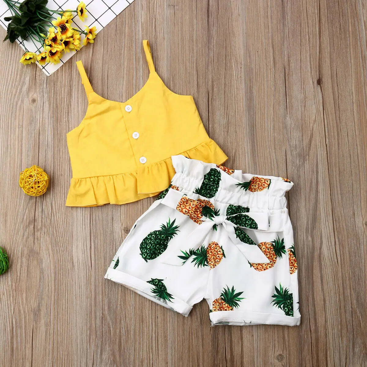 Emmaaby/детская одежда для маленьких девочек; топы; футболка; короткие штаны с ананасом; комплект одежды; летний комплект из 2 предметов
