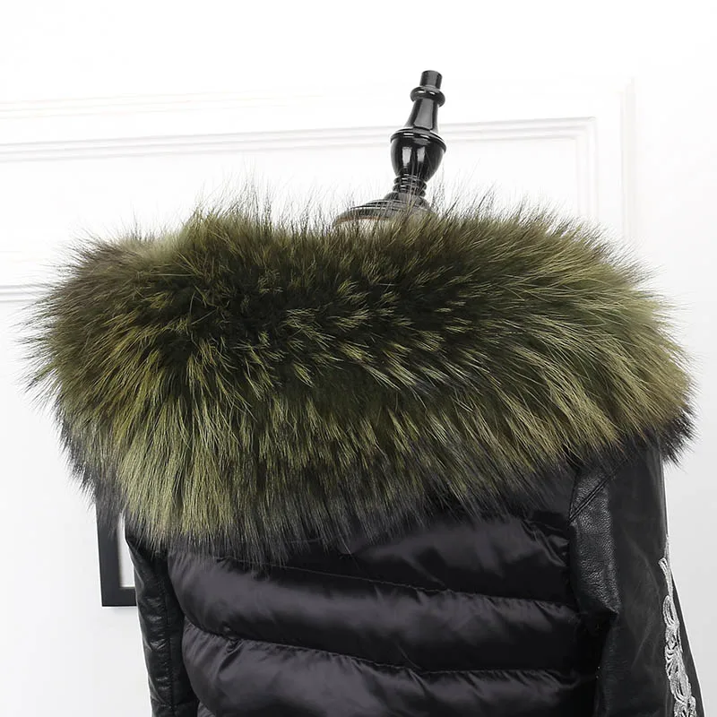 

MS.MinShu Big Fur Collar Genuine Raccoon Fur Hood Trim Scarf Black Color Parka Coat Fur Collar Scarf Custom Made