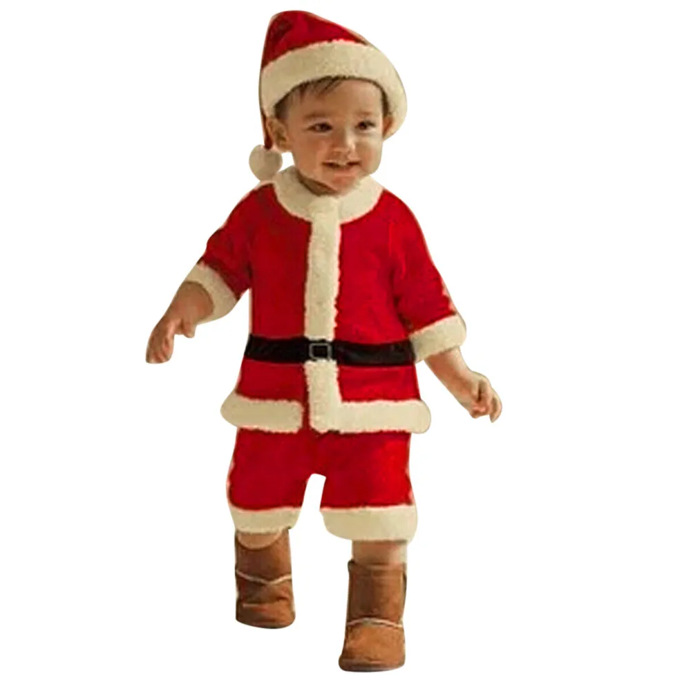 

Toddler Kids Baby Boys Christmas Party Cotton Clothes Costume Patchwork Covered Button O-Neck T-shirt+Pants+Hat Clothing Outfit