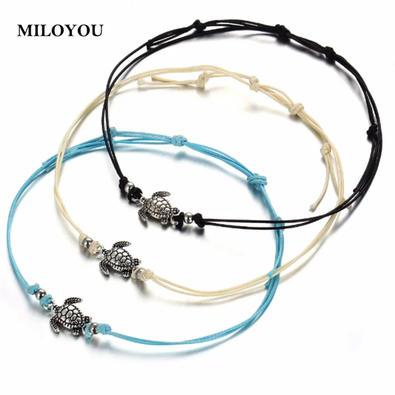 

MILOYOU Summer Beach Turtle Shaped Charm Rope String Anklets for Women Vintage Leg Bracelets Fashion Female Jewelry Bijoux ML079