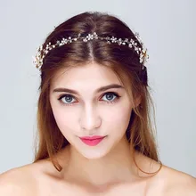 Moda de Cristal Flores de Vid de La Joyería de Oro de La Boda Nupcial Del Pelo Accesorios Para el Cabello Diademas de Perlas Mujeres Tocados