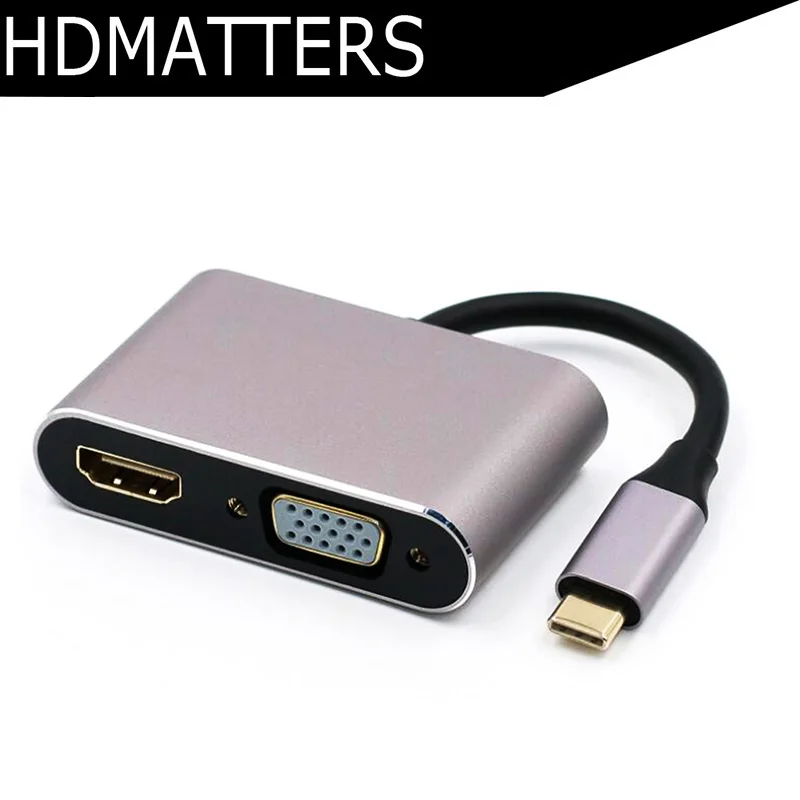 

USB 3.1 Type C USB-C to HDMI VGA Cable 2-in-1 splitter converter HD4K/3840X2160/30HZ for apple macbook pro(USB-C-equipped)