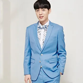 

Fashion classic men's suit blue lapel single-breasted men's prom dress and business office suite (jacket + pants) custom made