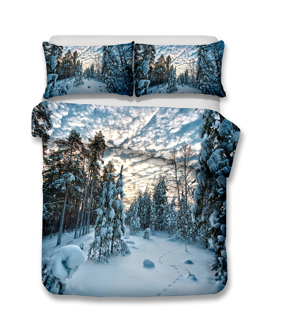 3d Bedding Set Forest Snow Scenery Print Duvet Cover Set Lifelike