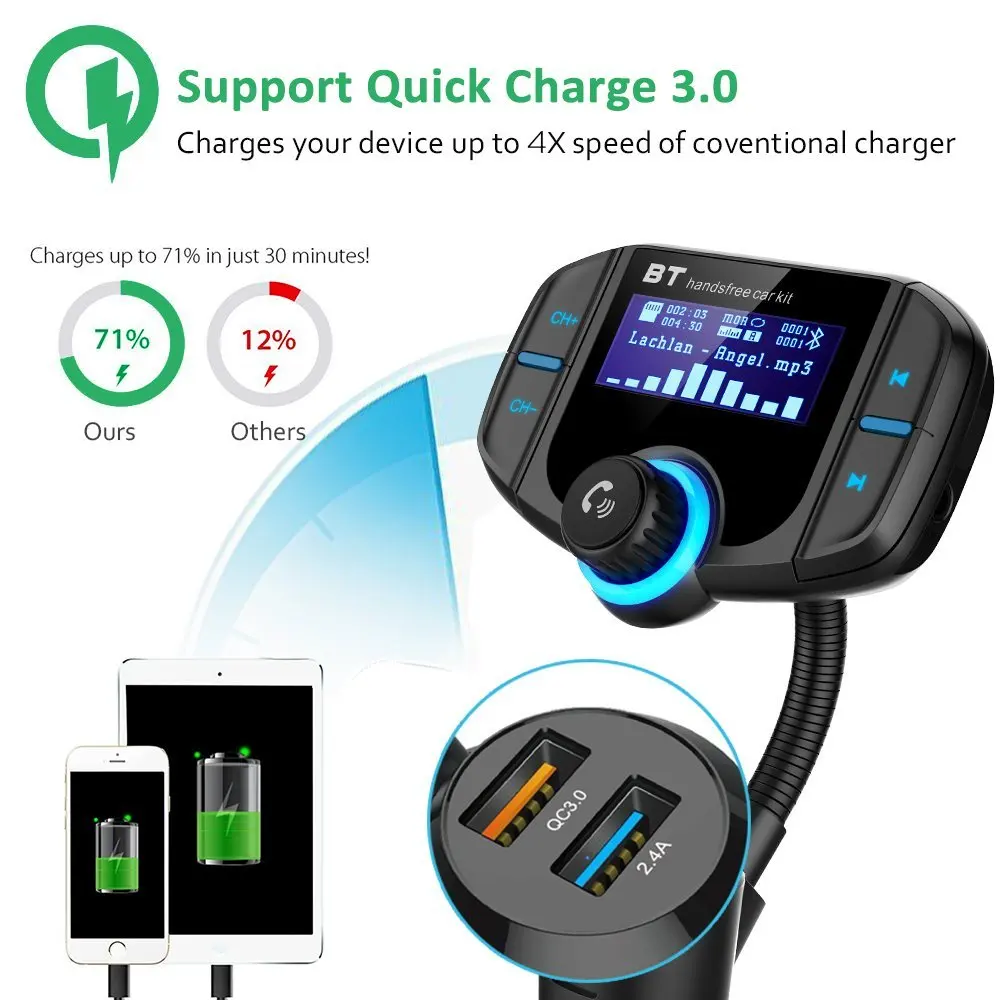ALLSOME fm передатчик Bluetooth FM модулятор 2 порта Быстрая зарядка 3 0 зарядное устройство