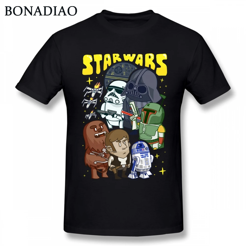

Funny Cartoon Star Wars Darth Vader Master Yoda Boba Fett Chewbacca Stormtrooper T Shirt Man Boy 3D Print Graphic Camiseta