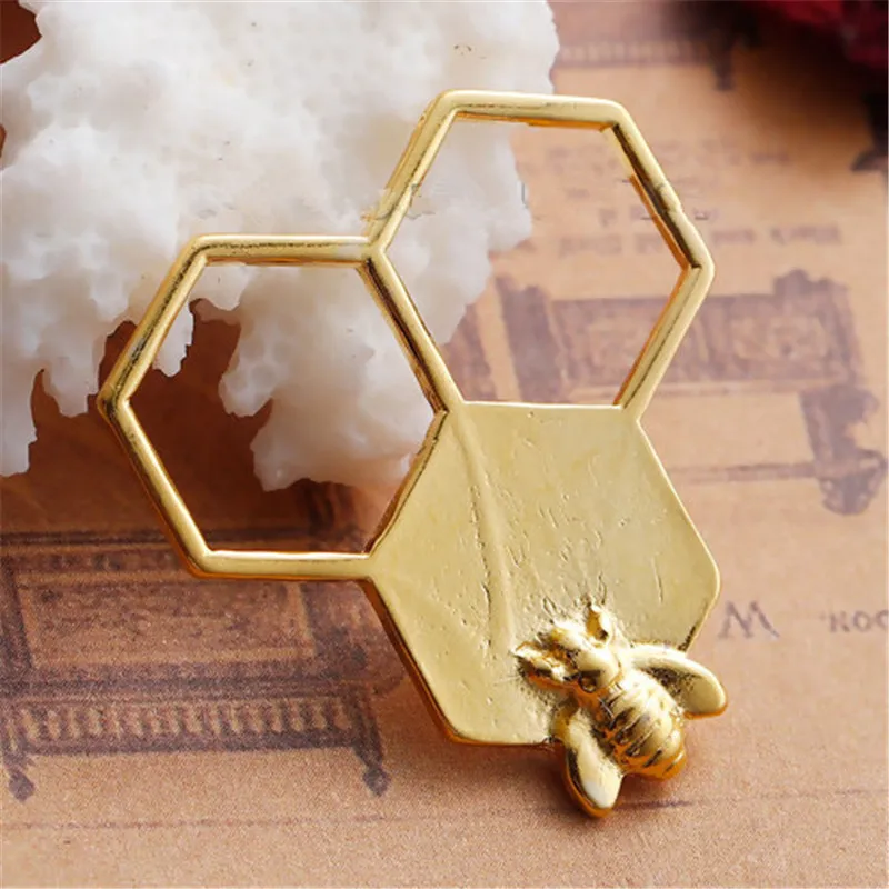 8Seasons Zinc Based Alloy Connectors Findings Honeycomb Gold Plated Bee Carved Hollow DIY Jewelry Findings 31mm x 29mm, 10 PCs