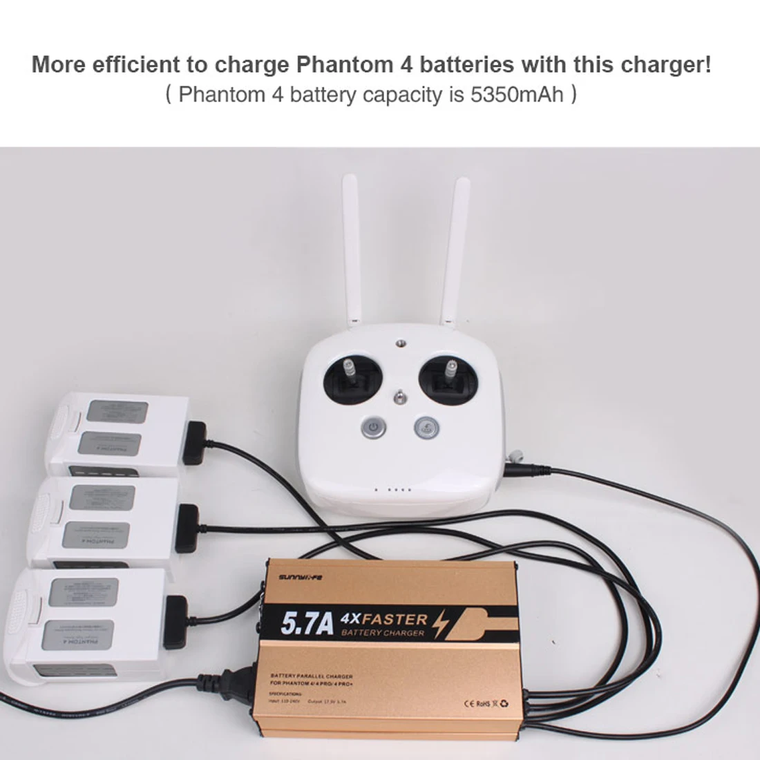 

5.7A Fast Charging 4-in-1 Universal Charger for DJI Phantom 4/4 PRO/4 PRO+ Remote Control Battery