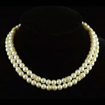 

Bridal Wedding Party Prom 2 Strings Cream Simulated Pearl Necklace CC040