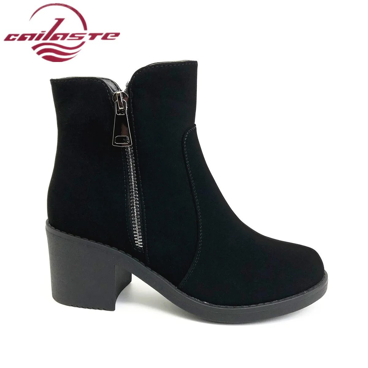 

CAILASTE 2019 Autumn Women platform high heel shoes zipper leather suede round toe ankle boots velvet increase shoes for ladies