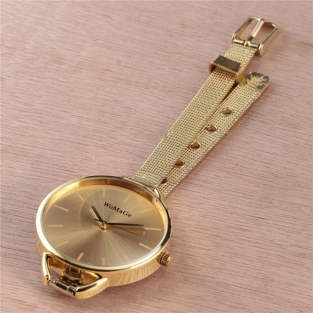 Горячая распродажа! Новинка 2017 женские золотые кварцевые наручные часы Модные