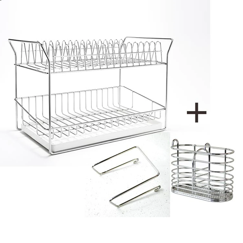  Bowl dish rack drain rack 304 stainless steel kitchen household double layer drying rack shelf stor - 32912423038