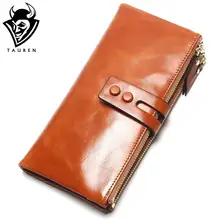 2018 New Fashion Women Oil Wax Wallets Female Genuine Leather Womens Wallet Zipper Design Women’s Purse Ladies Long Phone Holder