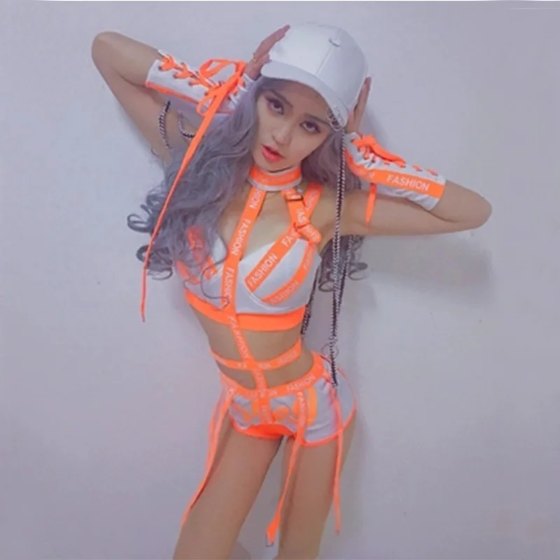 2019 New Sexy Women Jazz Singer DJ Stage Costume bar DS Performance Costumes Sexy Bandage Female Dance Costume Hip-Hop Club Set