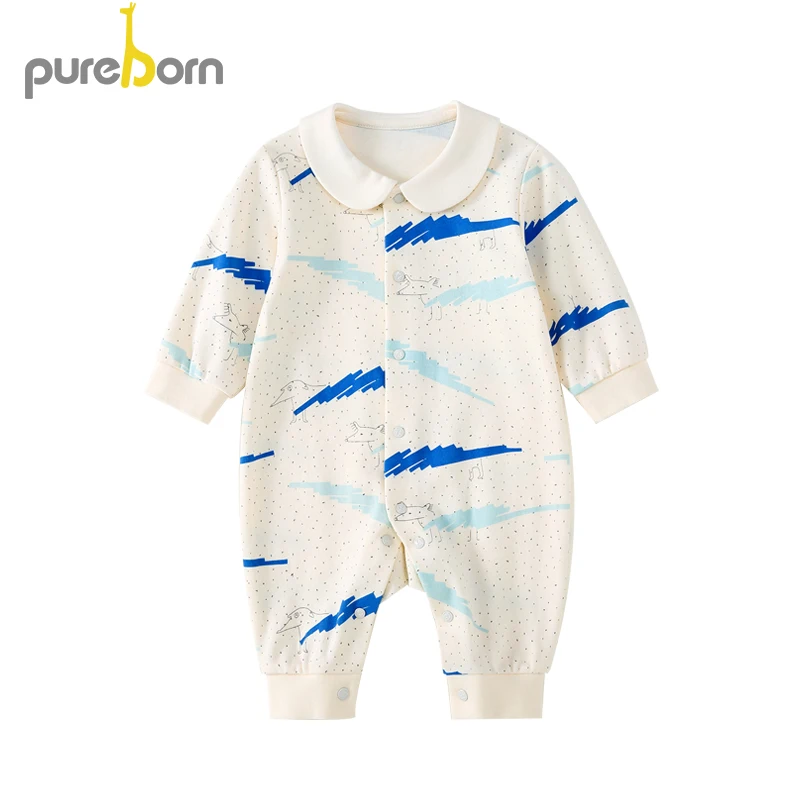 

Pureborn Long Sleeve Baby Romper Toddler Baby Boys Girls Collar Jumpsuits Infant Clothing Spring Autumn Newborn Outfits
