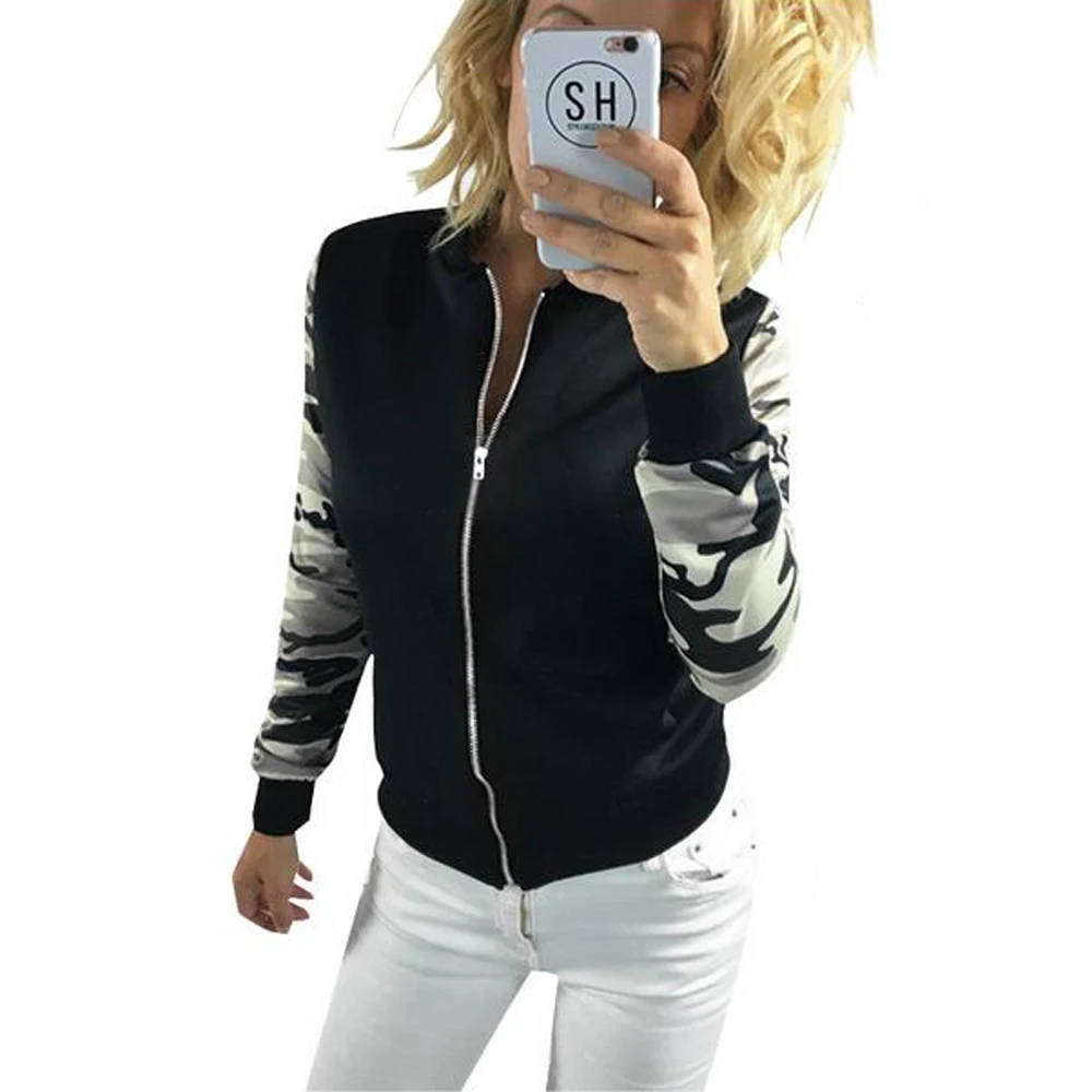 2018 Women Camouflage Bomber Jacket Fashion Army Green