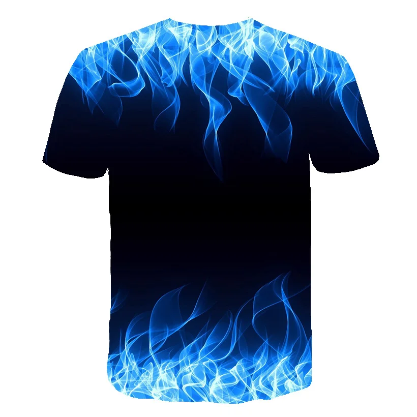 Новинка, синяя мужская футболка с пламенем, 3d футболка, черная футболка, повседневный Топ, аниме, Camiseta Streatwear, короткий рукав, лучшие 3D футболки
