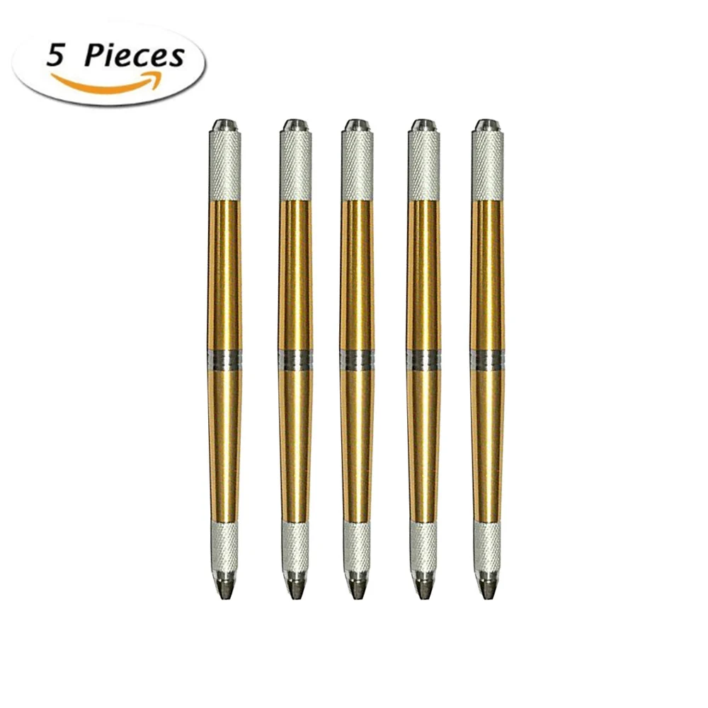 

Pinkiou 5pcs Microblading Pen with needles Permanent Makeup Pen Machine for Manual Eyebrow Tattoo (gold)