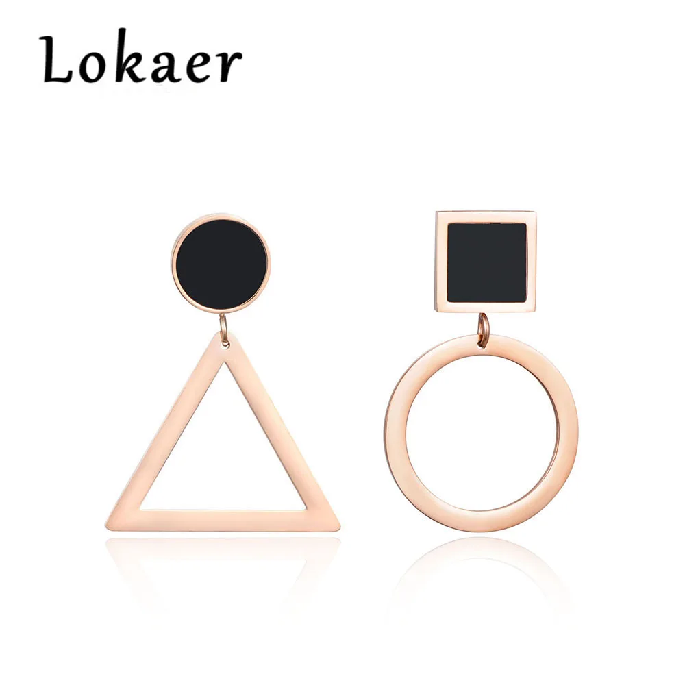 

Lokaer Trendy Geometric Triangle Circle Stud Earrings For Women Titanium Steel Female Earrings Party Jewelry Brincos E170500283R
