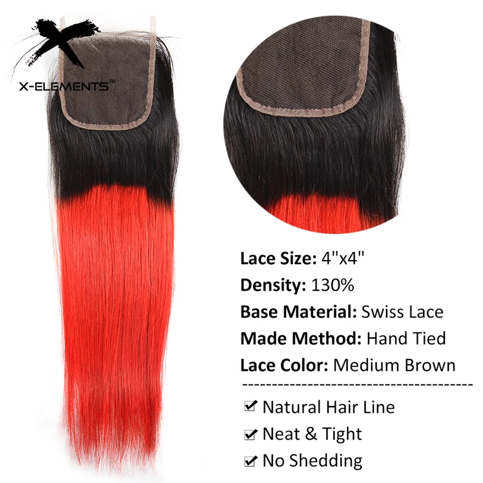X-Elements Ombre Color 4x4 Lace Closure Brazilian Human Hair Straight Closure Remy Hair Closure T1BPurple T1B30 T1B27 T1B39J (9)