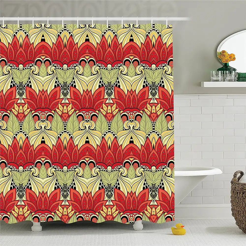 Batik Decor Shower Curtain Asian Batik Blooms Motif In Colors