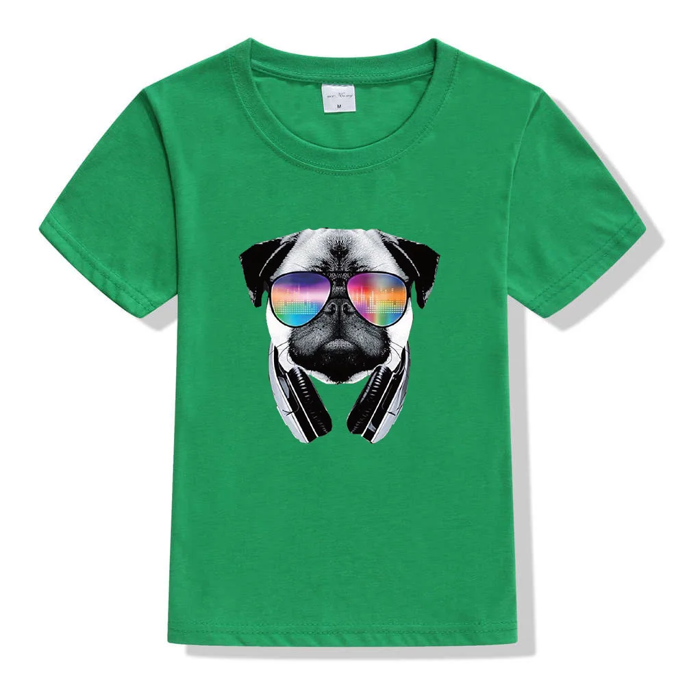 8 цветов, модная дизайнерская детская футболка, забавная классная футболка с диджеем, собакой, Мопсом для мальчиков и девочек-подростков, унисекс, Повседневная Уличная одежда, топ, футболка для малышей - Цвет: 44C3-KSTGN-