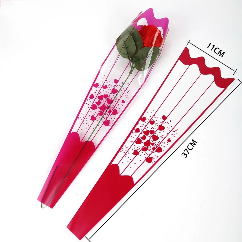 100 шт./лот, цветная подарочная упаковка, узор в виде сердца, прозрачный полиэтиленовый пакет, целлофановый пакет с галстуком-бабочкой, упаковка для цветов розы - Цвет: Burgandy