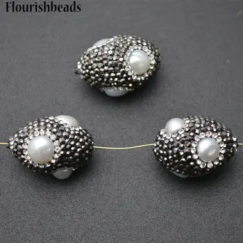 

Black Crystal and Natural Fresh Water Pearl Cabochons Paved Nugget Oval Spacer Loose Beads DIY Jewelry Making Supplies