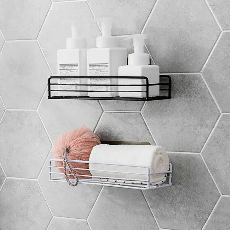 

2019 New White Black Stainless Steel Shower Caddy Bathroom Wall Storage Rack Shelf Organiser Basket