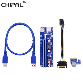 

CHIPAL 100PCS VER009S 0.6M PCI Express PCI-E 1X to 16X Riser Card + LED + USB 3.0 Cable / 6Pin Molex Power Cord for BTC Mining